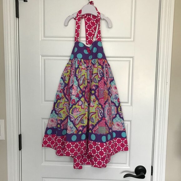 Eleanor Rose Daphne Halter‎ Dress Girls Size 5-6 Cotton Blend Paisley Polka Dot - Picture 2 of 10